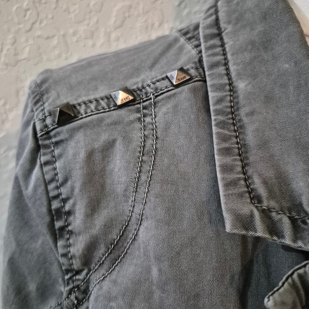 DKNY Jeans Studded Utility Blazer XL Gray Y2K Grunge Military Jacket - Picture 5 of 10